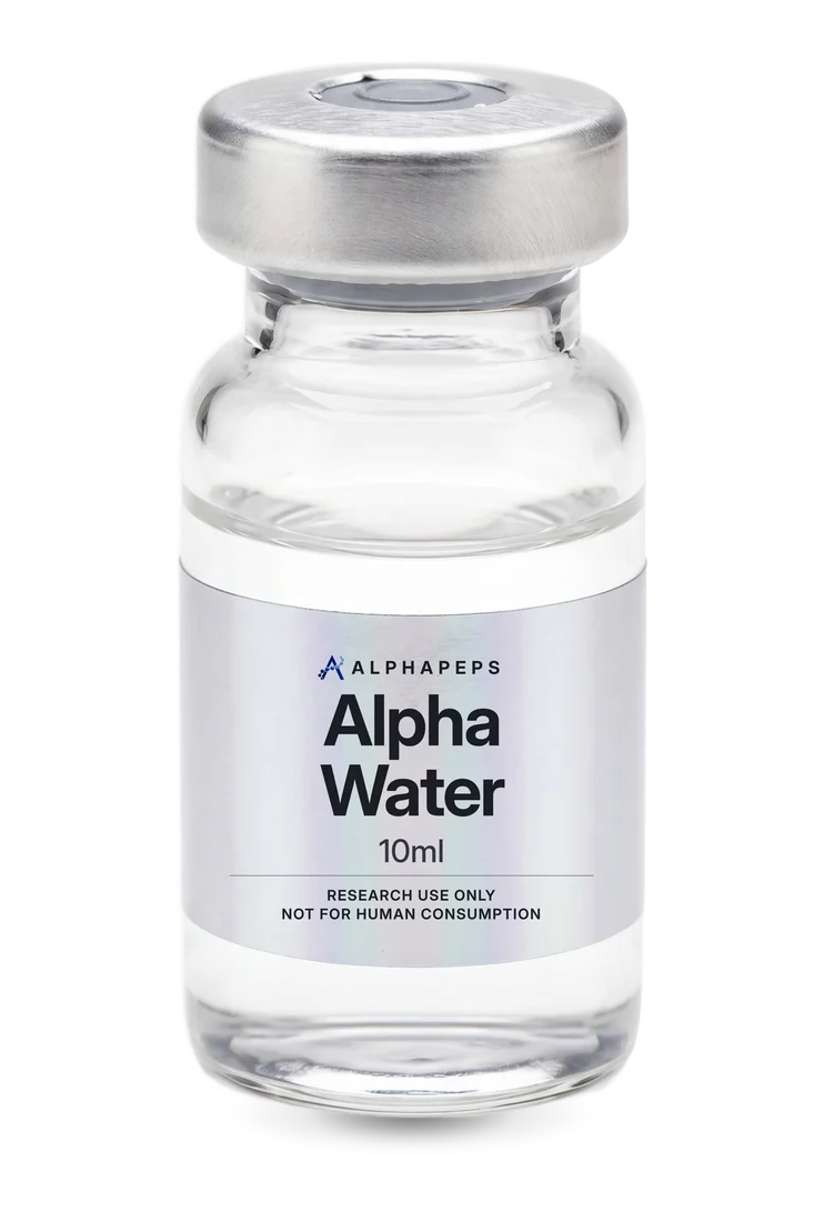 AlphaPepsOfficial Alpha Water 10ml research vial, labelled research use only and not for human consumption.