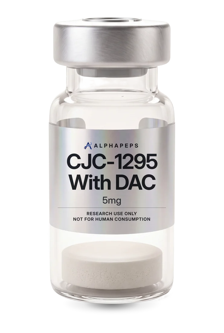 AlphaPepsOfficial CJC-1295 With DAC 5mg research vial, labelled research use only and not for human consumption.