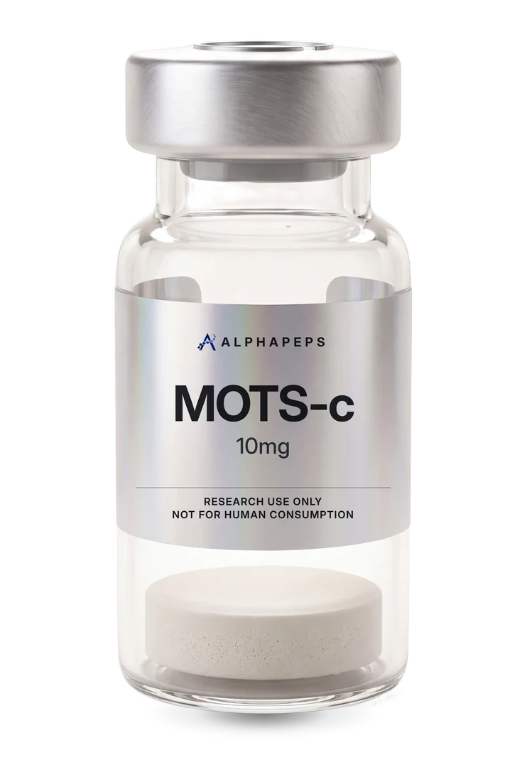 AlphaPepsOfficial MOTS-c 10mg research vial, labelled research use only and not for human consumption.